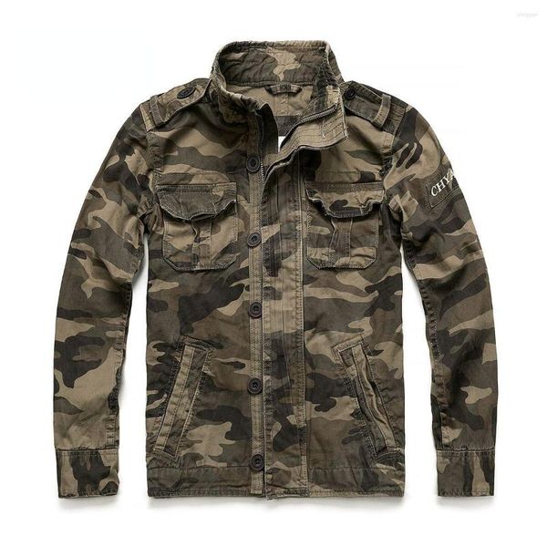 

jackets vintage camo military jacket men multi-pockets outdoor wear-resistant cowboy tactical cargo coats, Black;brown