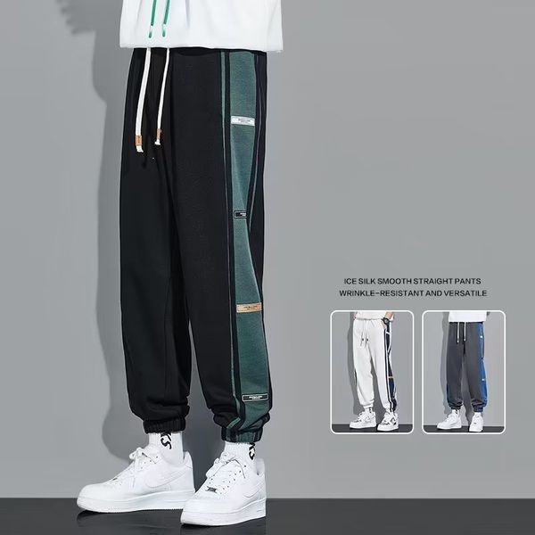 

men's pants autumn patchwork casual straight pants for men korean fashion trousers streetwear baggy sweatpants gym jogger hombre pantal, Black