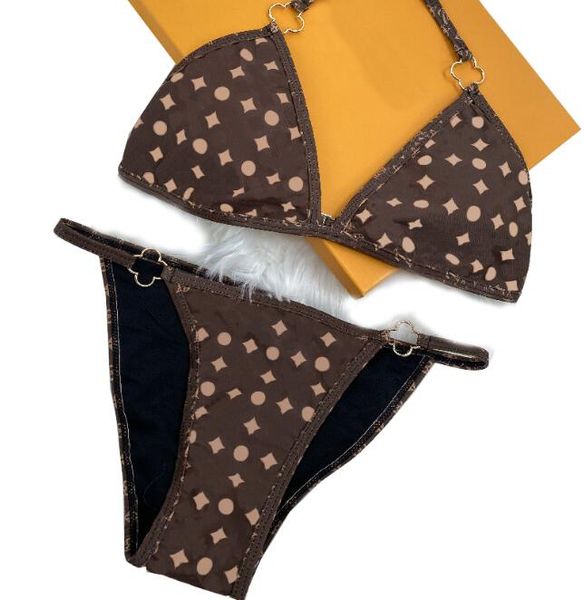 

designer swimwear bikini summer new designer beach womens swimwear bikinis classic brown l print v design luxury cotton swimsuit s-xl, Black