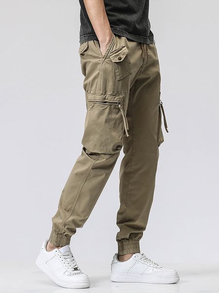 

men's pants spring summer khaki cargo pants men streetwear multi-pockets joggers army military style solid cotton casual tactical trous, Black
