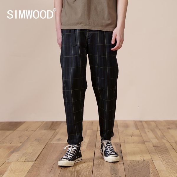 

men's pants spring winter plaid pants men loose tapered ankle-length trousers fashion check plus size hip hop streetwear 230320, Black