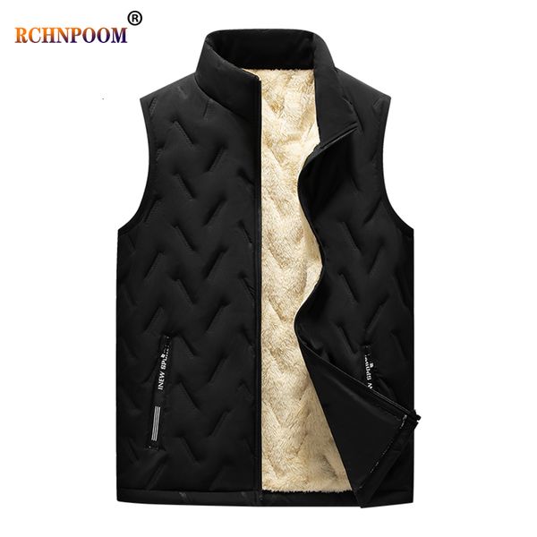 

men's vests lambswool thicken sleeveless jackets winter watertight warm casual coats spring stand collar windproof jacket 230320, Black;white