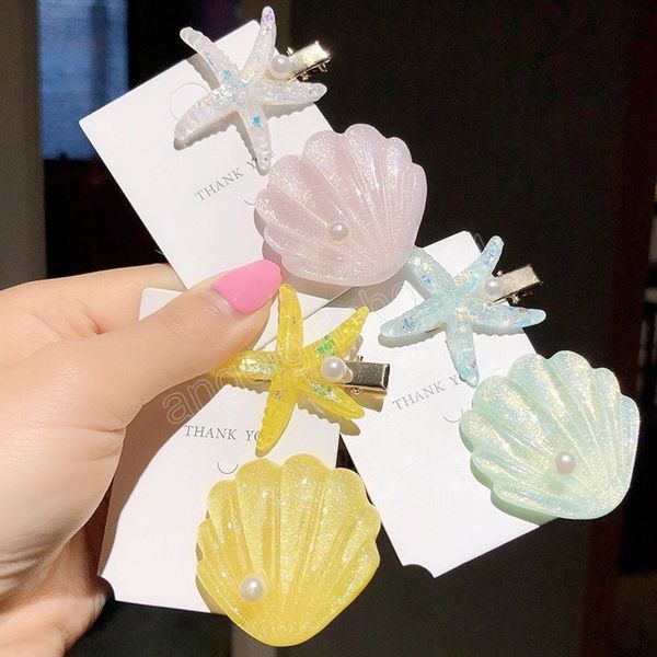 

2pcs/set elegant starfish star shell hair clip for women side bangs hairpins summer beach holiday party barrettes hair accessory, Slivery;white