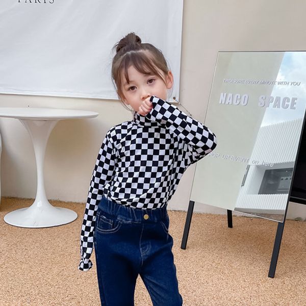 

t shirts 2023 spring arrival girls fashion plaid t shirt kids cotton girl clothes 230317, Blue