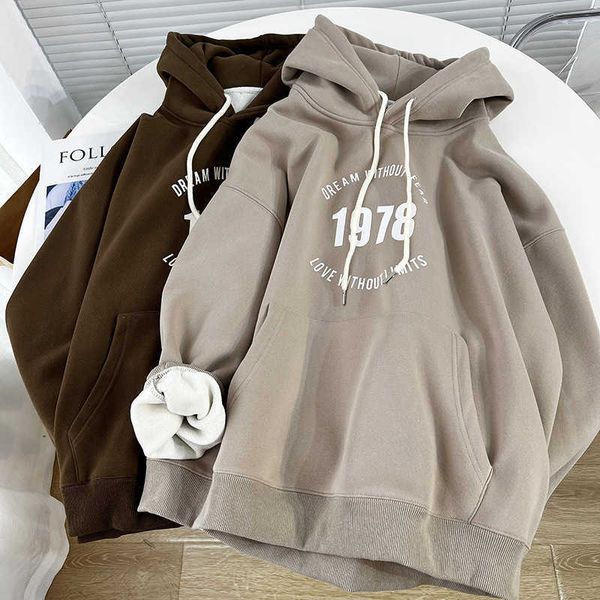 

women's hoodies 1978 letter hooded plush thickened sweater winter new korean oversize versatile, Black
