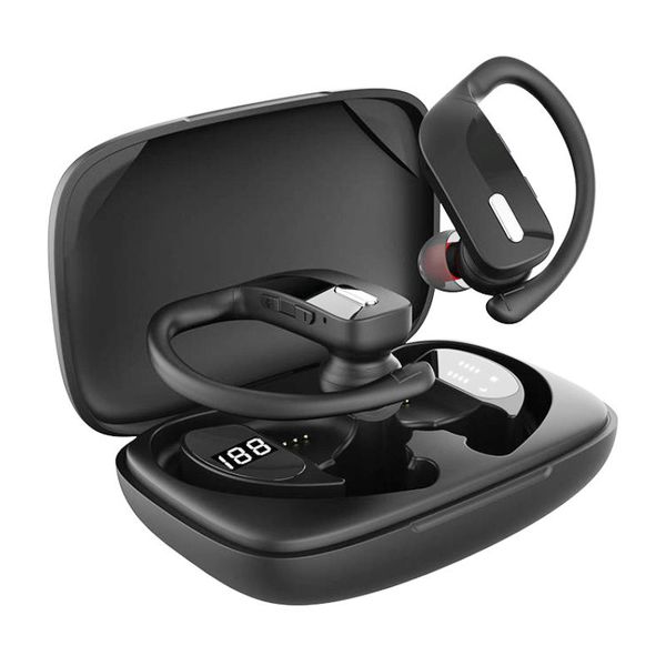 

T17 Gym Running Workout Sports LED Power Display Mini In-ear Ear Hook HD Stereo TWS bluetooth wireless Earbuds Headphone Headset, Black