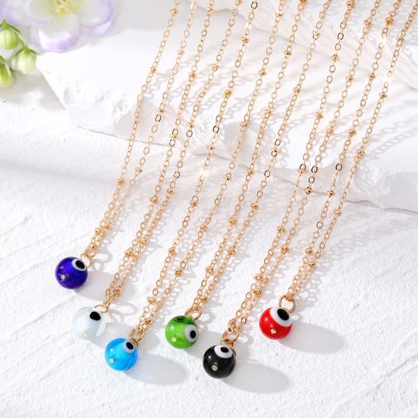 

glass round blue evil eye bead necklaces for women new color turkish lucky eye sweater clavicle chain wedding party jewelry, Silver
