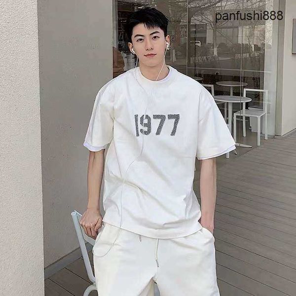 

foggg versatile cool shirts 23 year new fogg double thread series essendigital 1977 crack flocking printed short sleeve t-shirt, White;black