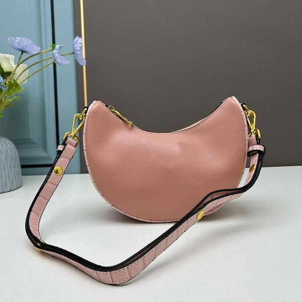 

fashion half moon bag women shoulder bags handbags cowhide little deer crocodile gold hardware letter zipper closure crossbody purse removab