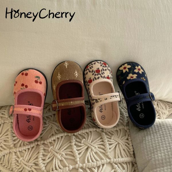 

sneakers honeycherry corduroy floral canvas shoes girls square mouth indoor soft soled nonslip 230317, Black;red