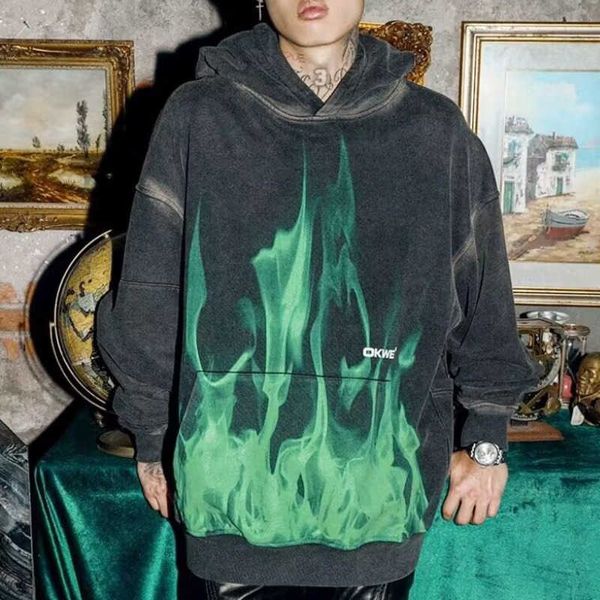 

hip hop hooded sweater men women sweatshirt y2k designer hoodie punk style hoodies flame print coat rock oversize hoody vintage colthing, Black
