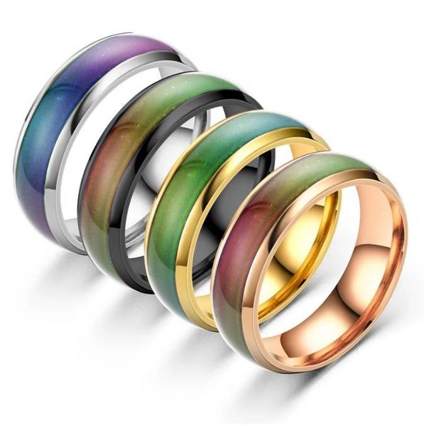 

6mm changing color rings for women stainless steel mood feeling tracker ring for men novelty jewelry for gift party, Golden;silver