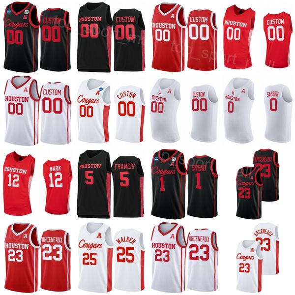 

houston cougars 5 javier francis jersey college basketball 23 terrance arceneaux 34 hakeem olajuwon 44 elvin hayes 22 clyde drexler universi, Black