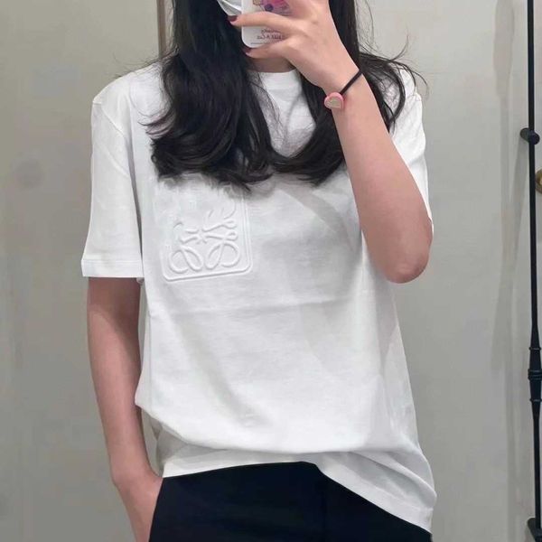 

high edition fashion brand luojia loe embossed chest pocket round neck casual short sleeve white t-shirt for men and women, White;black