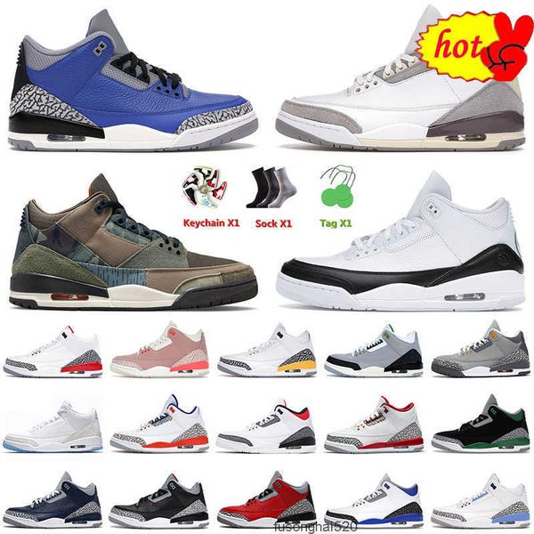 

mens retro basketball shoes 3 3s iii men women jumpman blue cement patchwork pine green medium grey knicks rival fragment sneakers trainers, Black