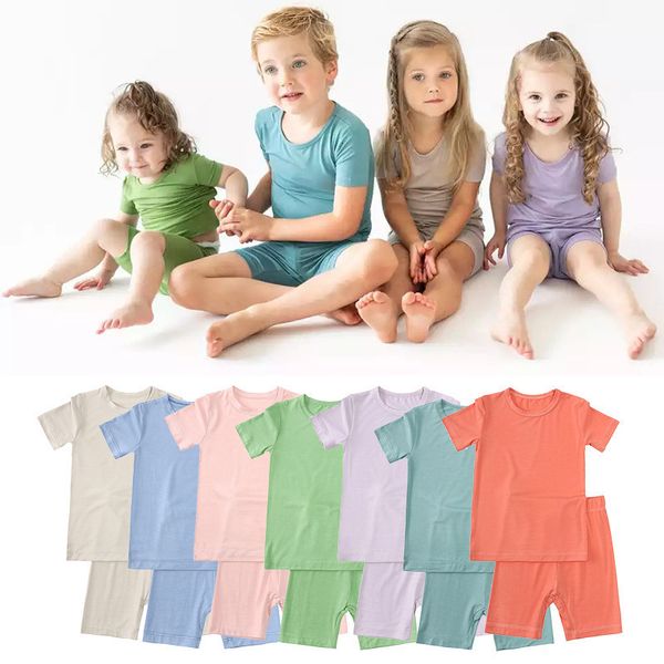 

clothing sets kids clothes bamboo fiber baby boy girl t shirt shorts summer cotton boys tracksuit children 230317, White
