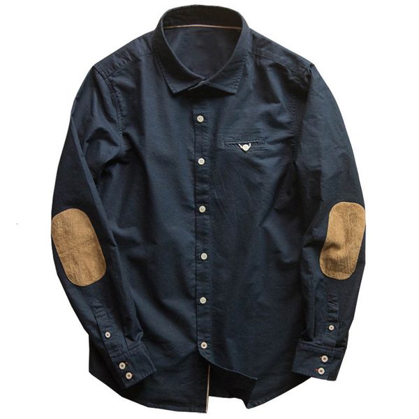 

men's casual shirts men oxford retro shirt japanese business casual trendy fashion all-match loose male brand long-sleeved patch shirt, White;black