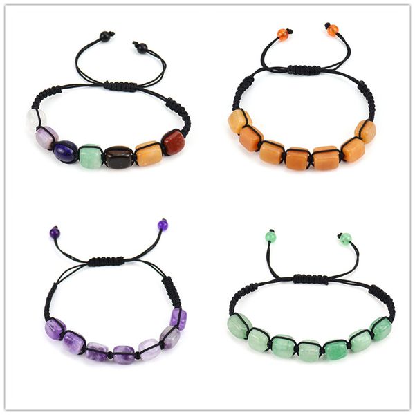 

colorful crystal agate hand string stone yoga bracelet braided rectangular beaded strand bracelet yoga jewelry, Golden;silver