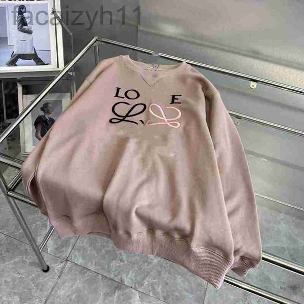 

designer women's hoodies & sweatshirts autumn and winter loe classic color contrast embroidery terry cotton loose round neck men's, Black