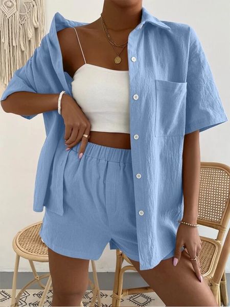 

womens two piece pants cotton linen set women summer casual shirt vacation shorts suit beach joggers outfits tracksuit matching 230320, White