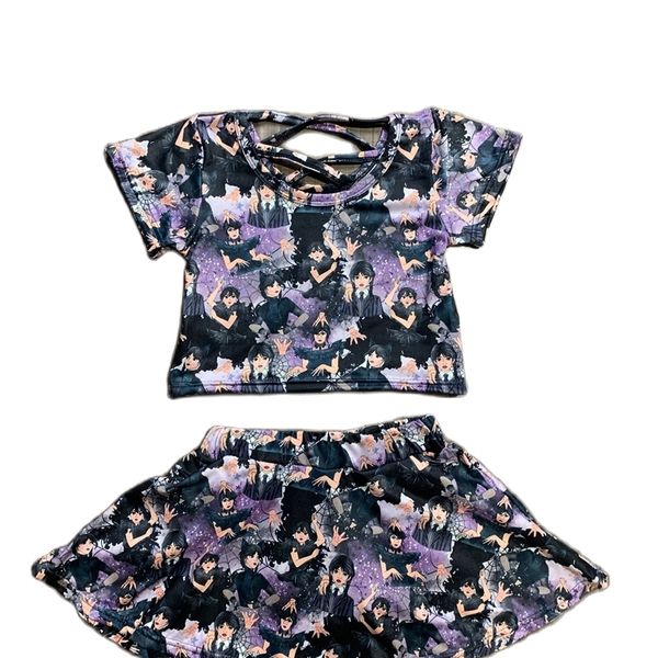 

clothing sets boutique kids wednesday outfits cartoon girls short sleeves shorts skirt 2 piece 230317, White