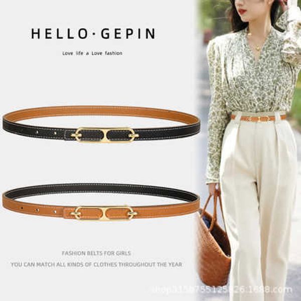 

women's belt fashion versatile leather decorative suit with skirt thin ins black jeans, Silver