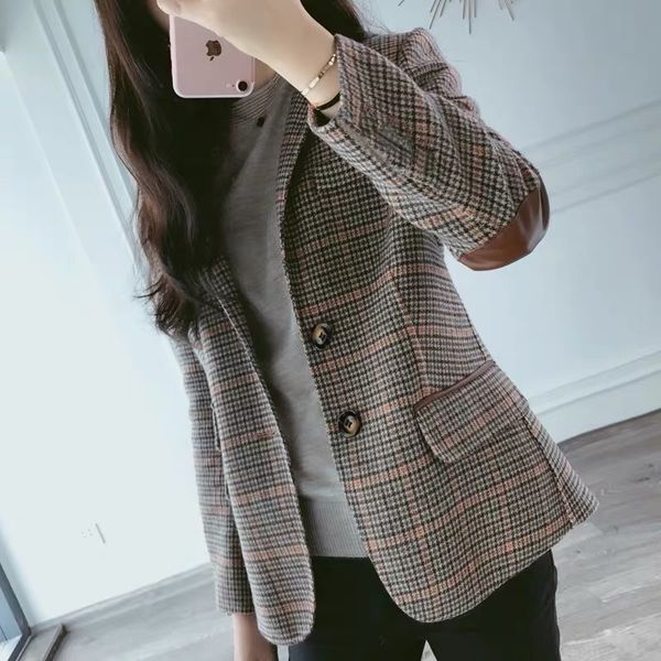 

women's suits blazers fashion business interview plaid suits women work office ladies long sleeve vintage blazer 230320, White;black