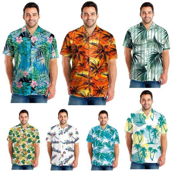 

men's t-shirts summer men's short sleeve shirt 3d digital print hawaiian seaside plant shirt beach set, White;black