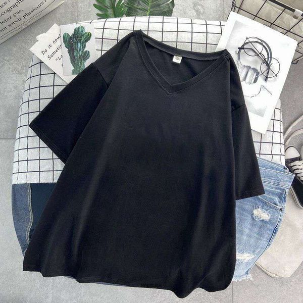 

women's t-shirt plus size 6xl 150kg women summer casual t shirt solid color big size cotton femme tee v neck big short sleeve women ts, White