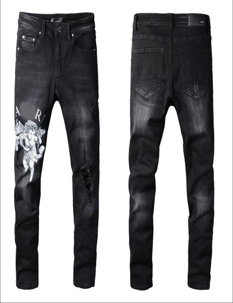 

mens plated ripped blue skinny jeans fashion designer distressed slim fit motorcycle biker hole beggar hip hop denim pants 0358805979