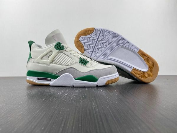 

collaboration 4 pine green basketball designer shoes sail neutral grey white green fashion sport zapatos sneakers excellent quality come wit, White;red