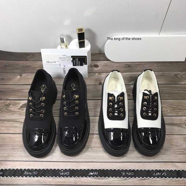 

designer shoes channel women sneakers temperament versatile high-version small fragrant thick sole lucky shoes panda color matching leather, Black