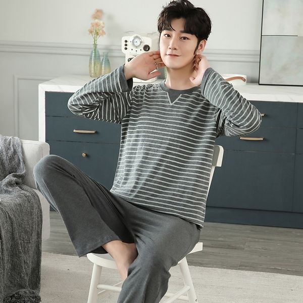 

men's sleepwear spring autumn long sleeve 100% cotton casual striped pajama sets for men korean sleepwear pyjama male homewear home clo, Black;brown