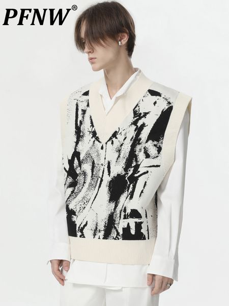

men's vests pfnw nihce design original jacquard sweater double sided men autumn chic sleeveless avant garde 12a4776 230320, Black;white