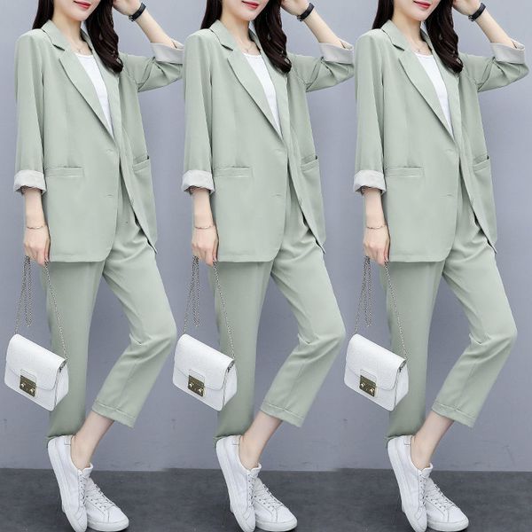 

women's suits blazers vintage women pant suit women casual fashion light green notched blazer jacket pant office wear women suits femal, White;black