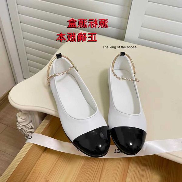 

designer sandals channel slides shoes small fragrant wind round head color-blocking mary jane shoes women's summer new foot loop buckle, Black