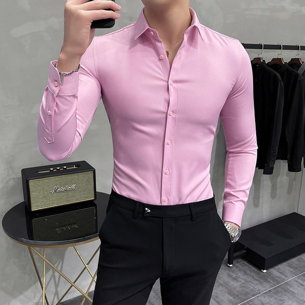 

men's casual shirts plus size 7xl 6xl 5xl solid business formal wear long sleeve men dress shirts simple all match slim fit casual chem, White;black