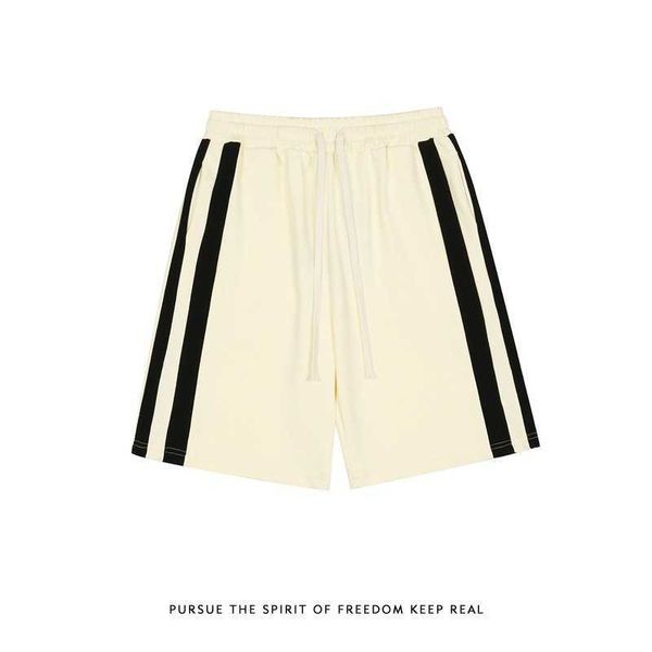 

men's shorts straight summer color contrast splice sports shorts for men and women fashion brand loose couple casual pants, White;black