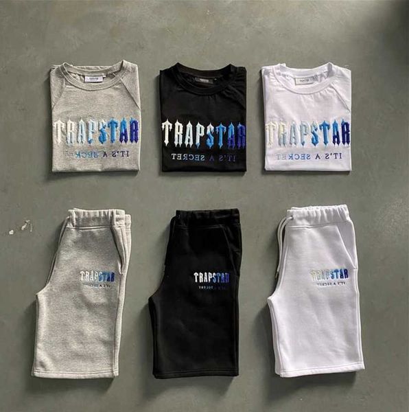 

men's t-shirts costume trapstar t-shirt dcontract pour hommes vtements de sport ensembles manches courtes short en sports fashion 52ess, White;black