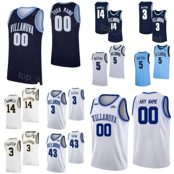 

college villanova wildcats jersey basketball 43 eric dixon 14 caleb daniels 5 justin moore 22 cam whitmore 3 brandon slater 2 mark armstrong, Black