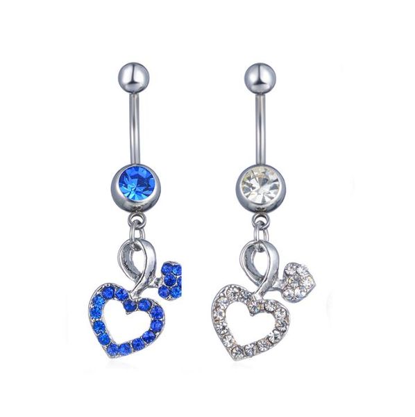 

d0118 2 colors clear color belly ring nice heart style with piercing body jewlery navel5409067, Silver