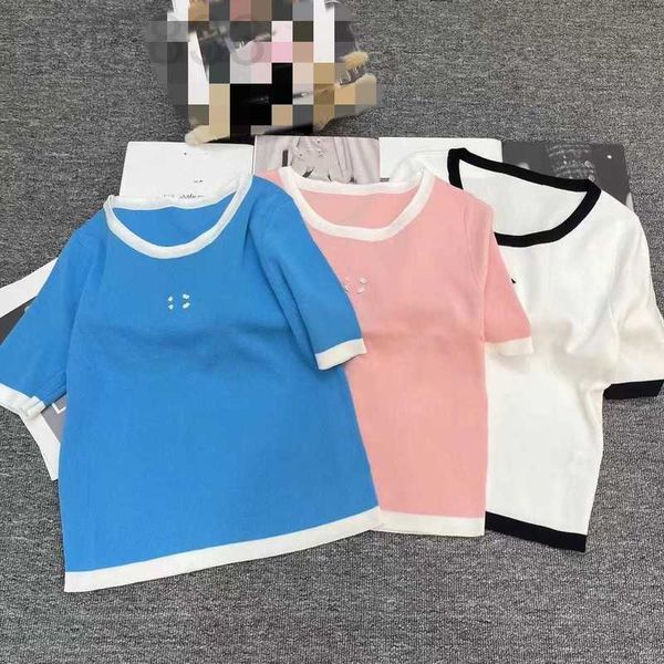

women's knits & tees designer 2023 new summer simple versatile small fragrant round neck contrast short sleeve t-shirt hkax, White