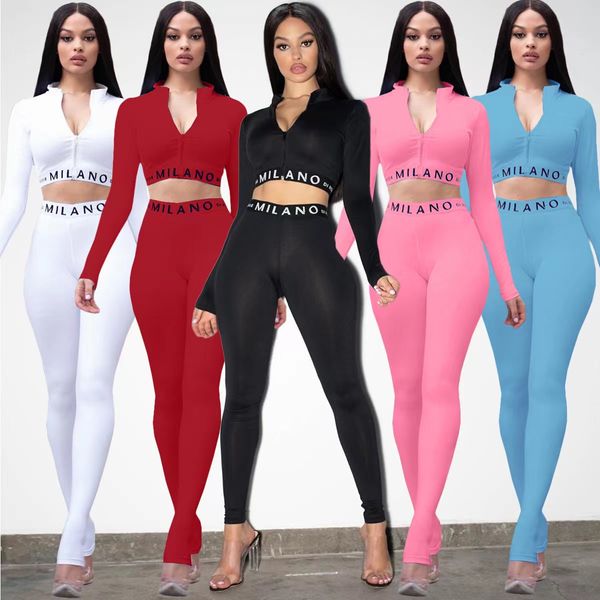 

fqlwl streetwear white pink 2 two piece set women outfits fitnesss long sleeve crop leggings women ladies tracksuit female 201104