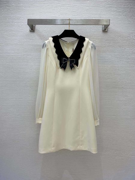 

early spring women brand long dresses 2023 heavy work studded beaded bow velvet lapel slim long-sleeved dress brand logo clothes, Black;gray