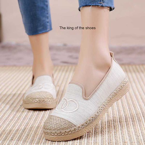 

shoes 2023 small fragrant fisherman's shoes women's canvas grass woven flat single shoes lazy people slip on leisure lefu shoes wo, Black
