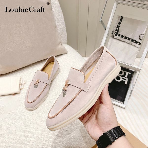 

dress shoes summer walk women flats nude pink suede leather piping men moccasin metal lock slip on lazy loafers slippers causal mules 230320, Black