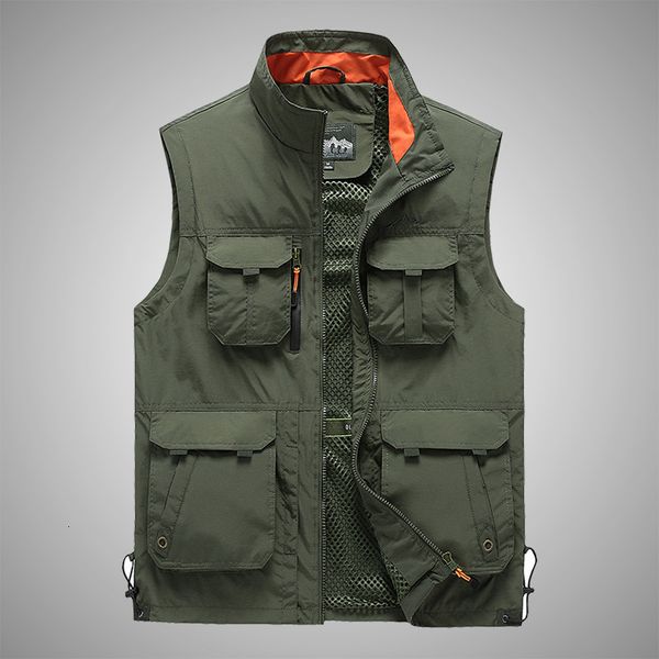 

men's vests men 6xl solid jacket quickdrying mesh multipocket outdoor autumn and summer thin tactical military 230320, Black;white