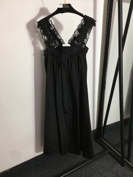 

300 2023 runway dress spring summer dress brand same style empire v neck sleeveless striped womens dress fashion meiyi, Black