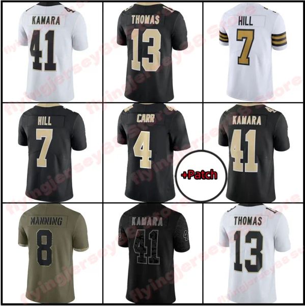 

custom 4 derek carr alvin kamara football jersey chris olave tyrann mathieu marshon lattimore jameis winston michael thomas taysom hill new, Black;red