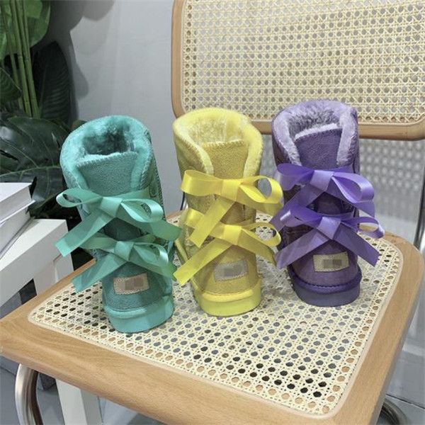 

2023 women boots classic snow boots chestnut low bow black grey pink navy blue ankle short winter booties size 35-43 with box